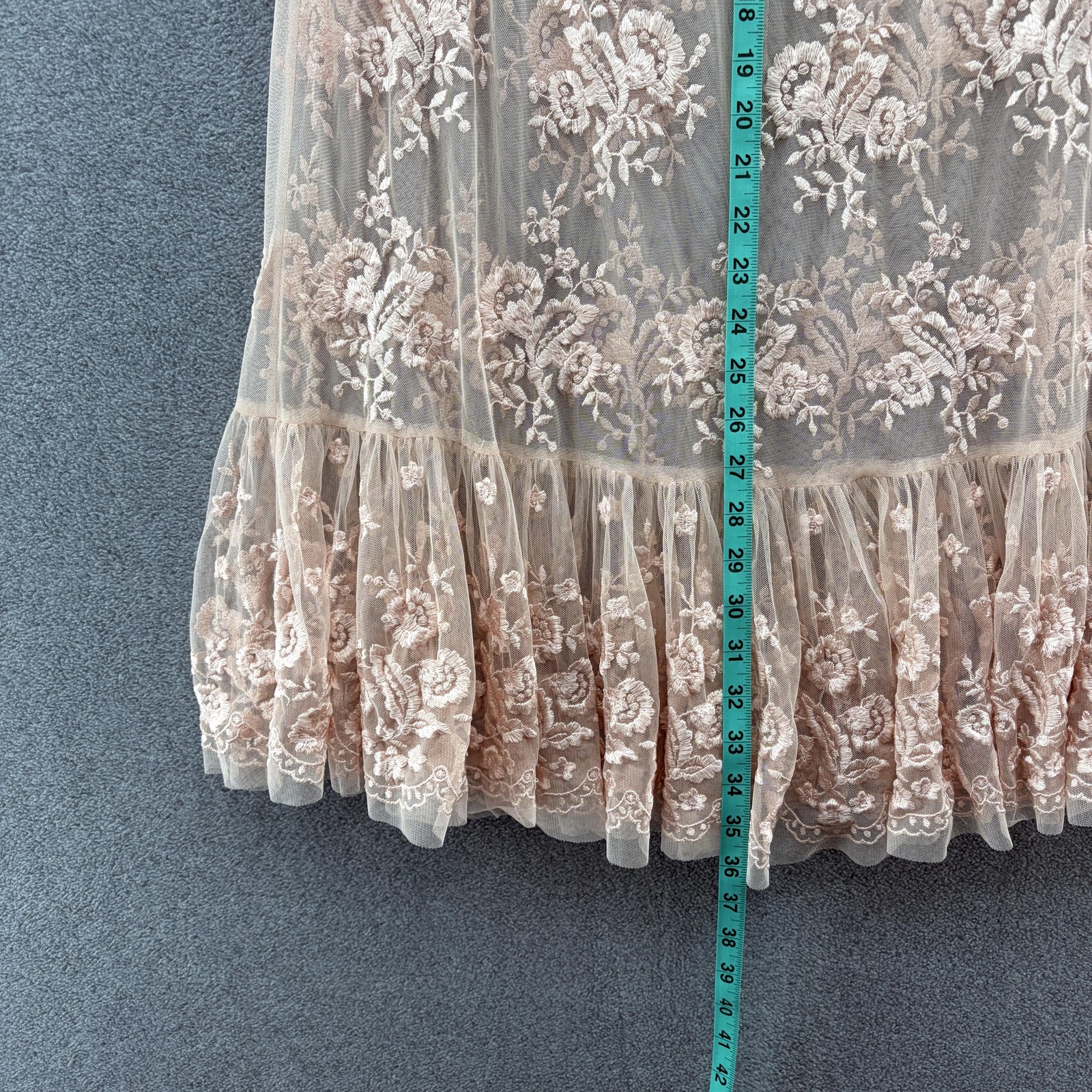 Needle Thread Dress Size 2 Light Peach Embroidered Sheer Lace Babydoll Mini