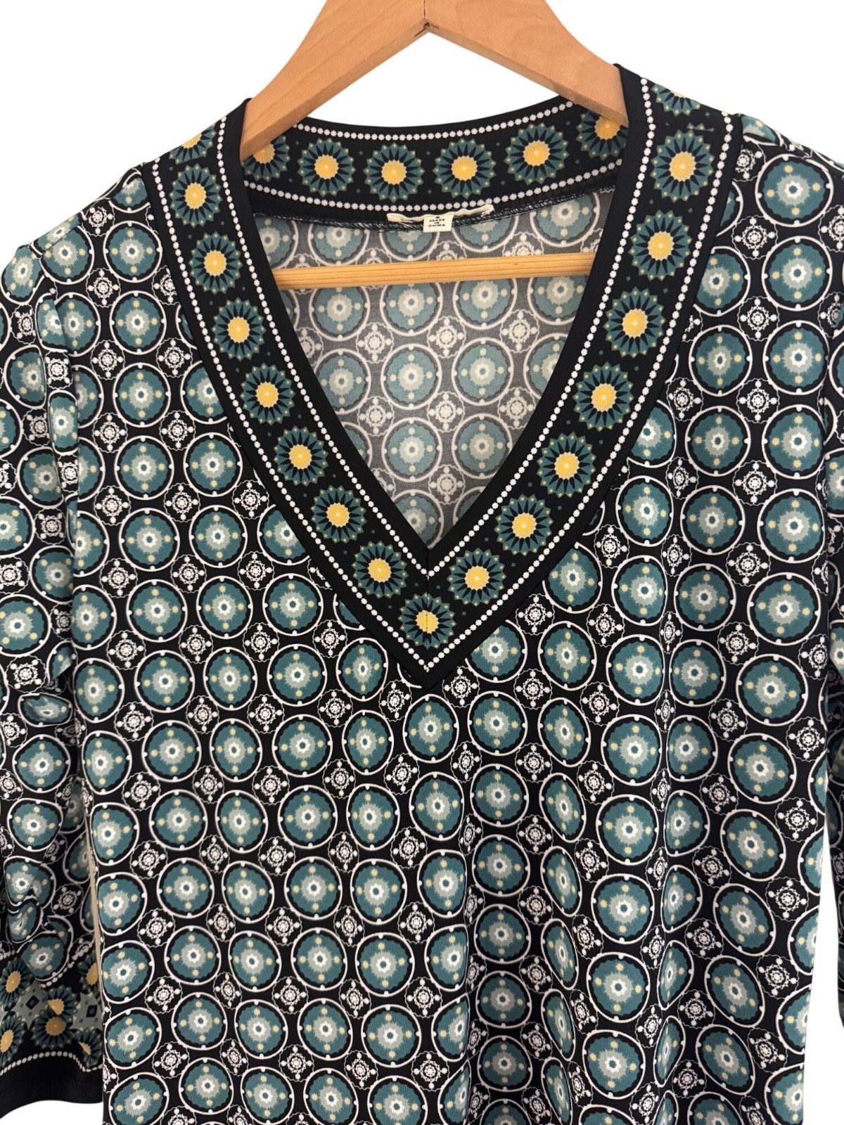 Max Studio Green Black Geometric Print V-Neck Dress Size S All-Season Stretch