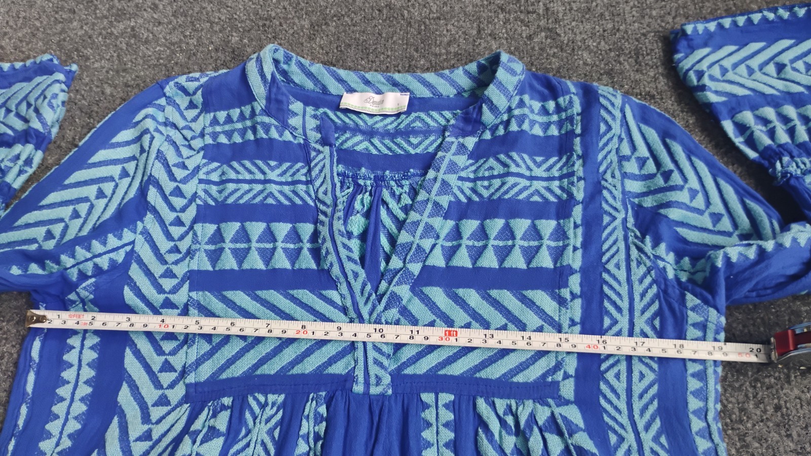 Devotion Twins Ella Dress Geometric Embroidered Blue Mini Small Excellent!