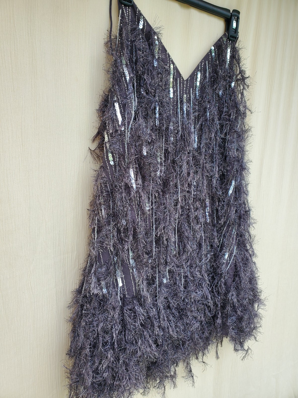 ASOS Edition Sequin and Feather Mini Dress midnight Grey US14 NEW