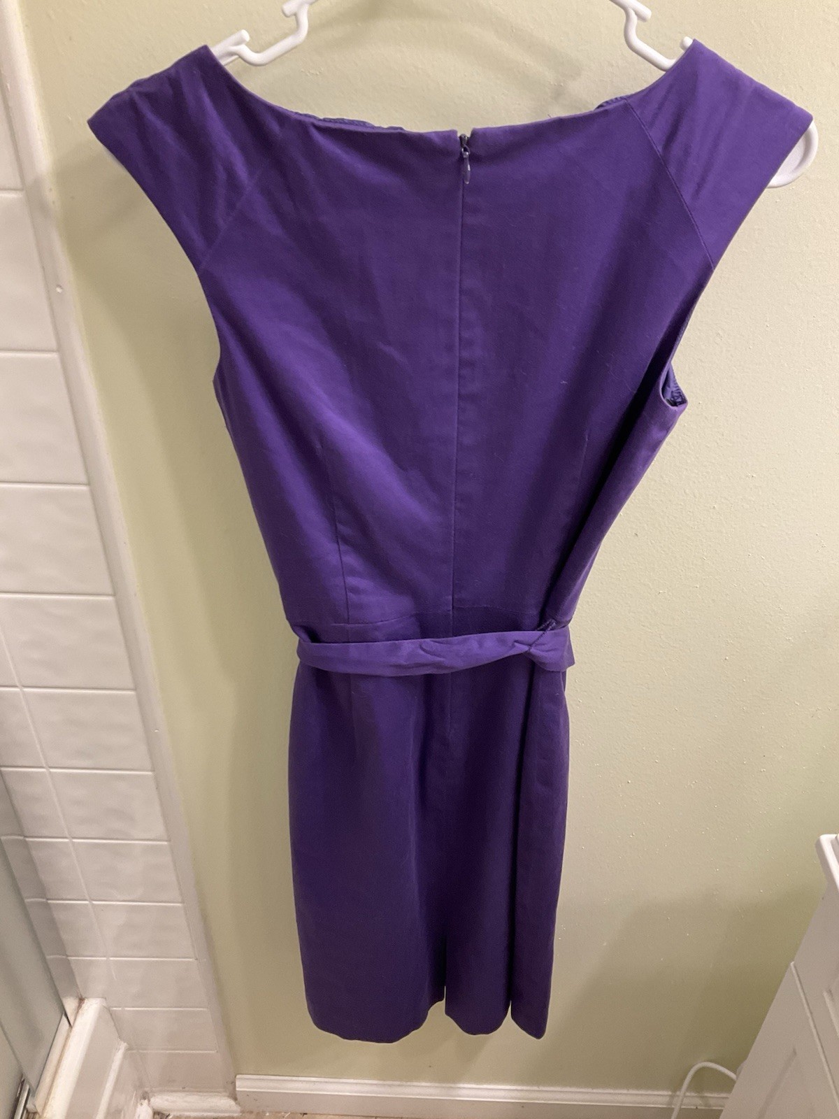 Calvin Klein sleeveless pencil dress purple pleated belt knee length size P