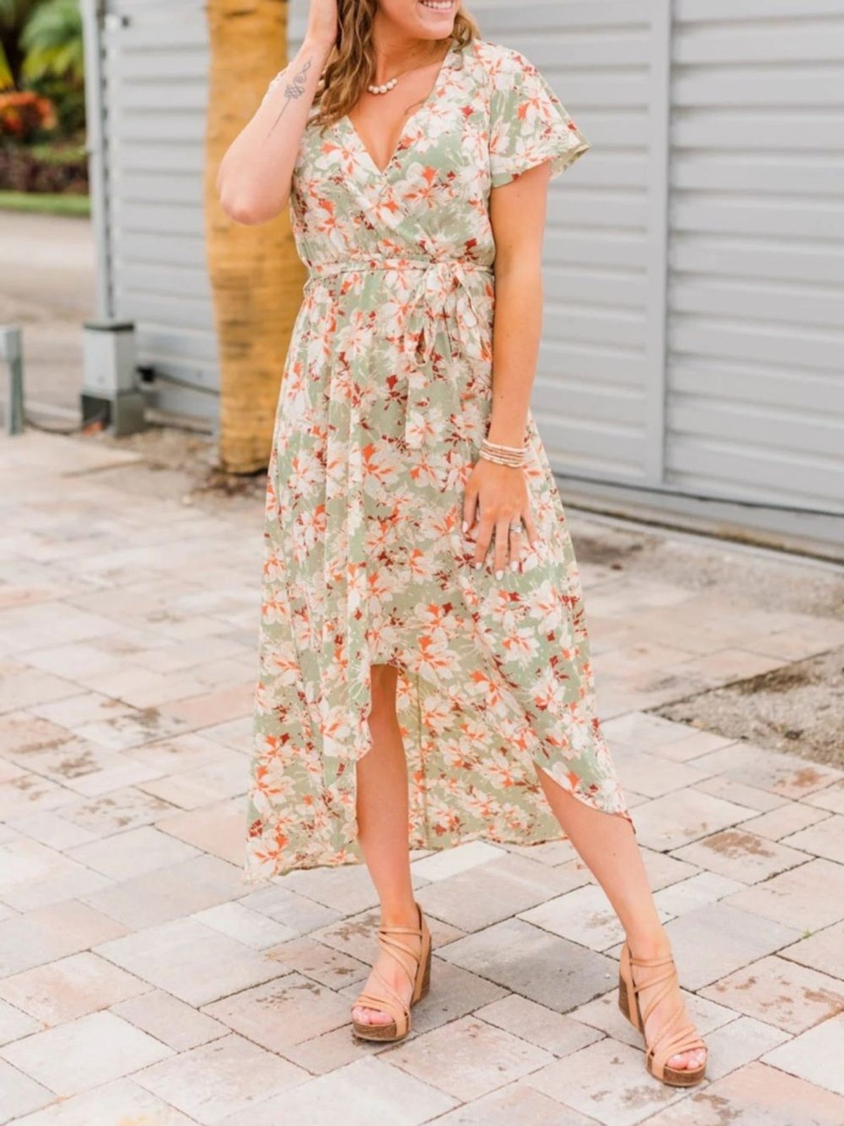 The Pyper Bohemian Vacation Maxi Dress – Sage Floral High-Low Size Medium