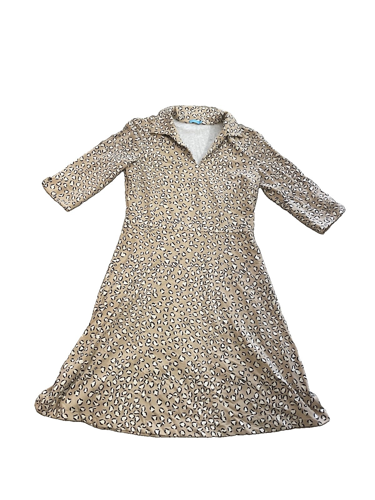 J. MCLAUGHLIN Tan Black White Cheetah Pattern Collared Stretch Dress Sz S