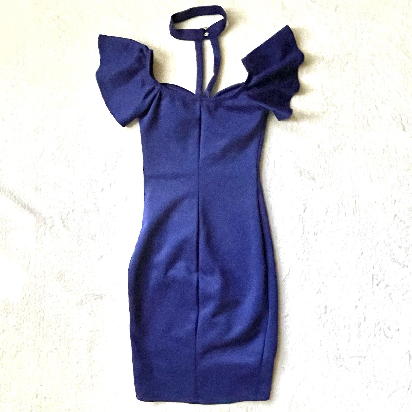 Women’s ( S ) OLIVE TREE Choker Neck Stretch Blue Bodycon Mini Dress Party
