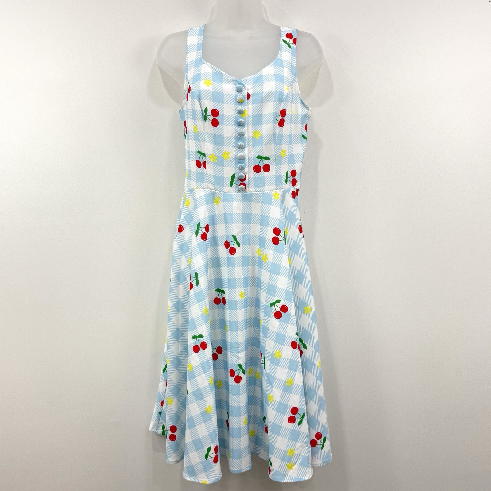 Belle Poque Dress Women’s M Cherry Floral Plaid NWT Rockabilly Pin Up Retro