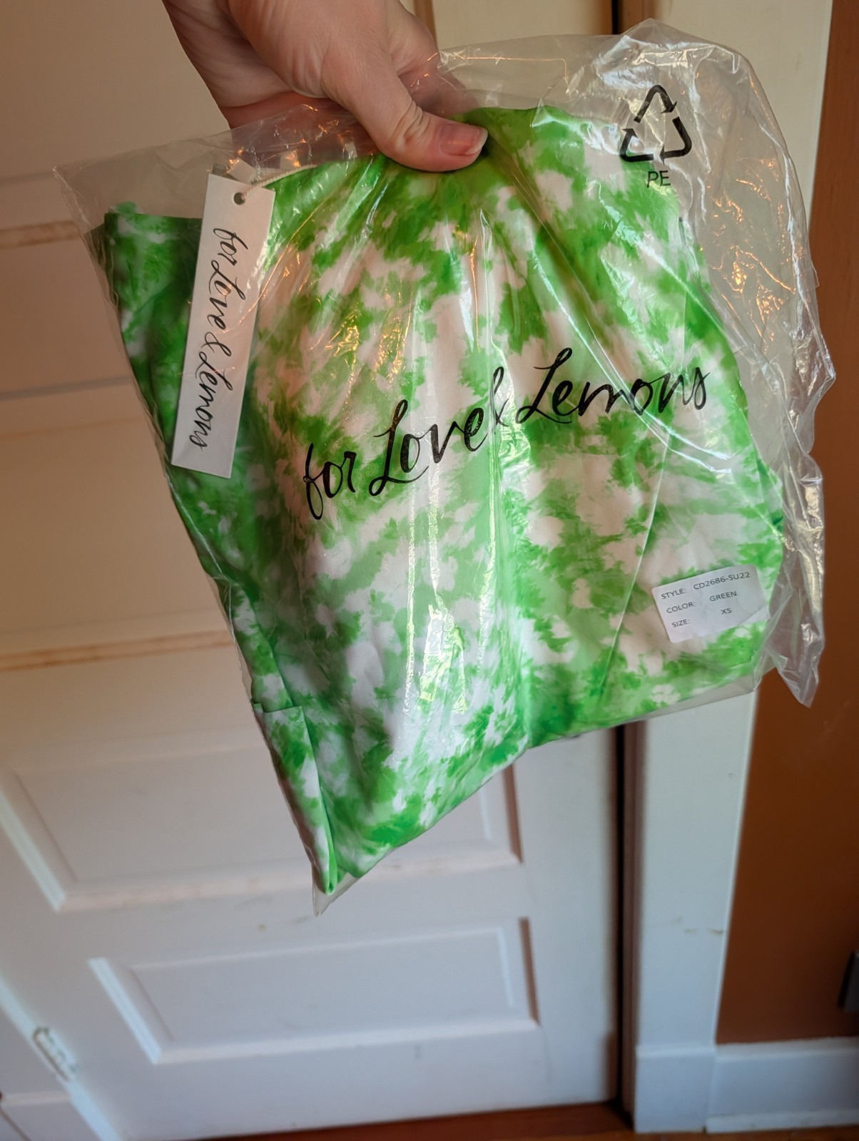 For Love and Lemons Devon Mini Dress Lime Green White Tye-Die Large Bamboo Xs