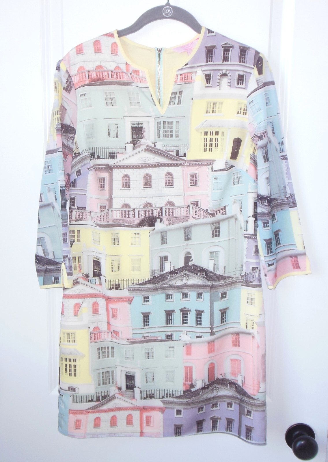 Ted Baker London Shift Dress sz 1 (US 4) Regency Houses Pastel Colors 3/4 Sleeve
