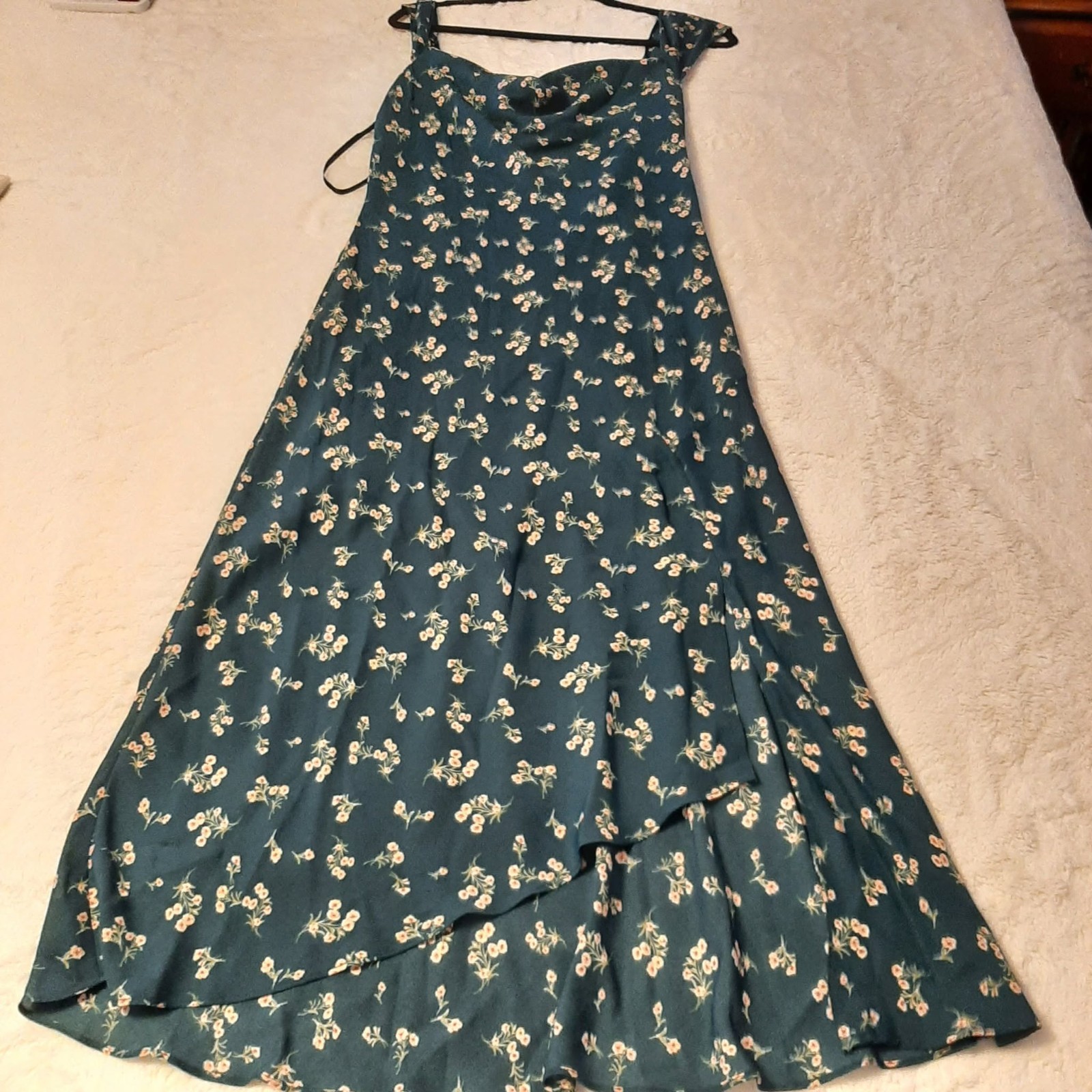 By & By Floral Print Square Neck Midi Dress Green Pink Size XL
