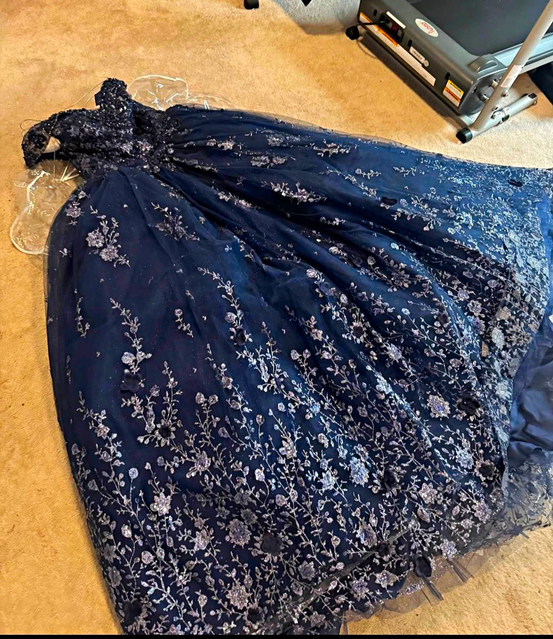 Dancing Queen Navy Blue Sleeveless Lace Sequin Lace-Up Back Dress Size M 1668