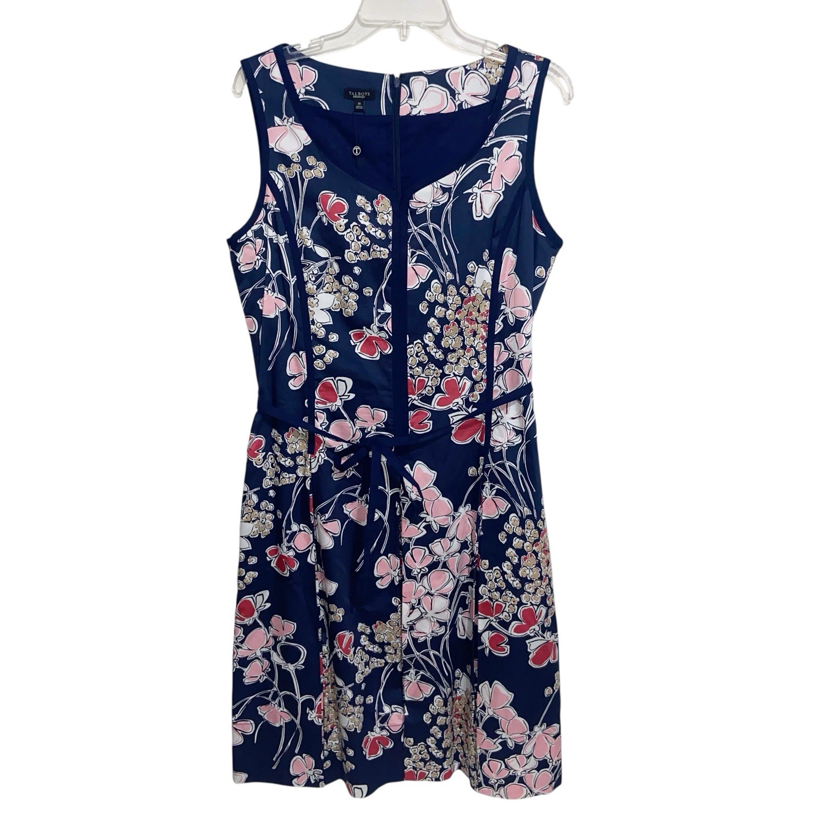 Talbots Dress Womens Size 10 Blue Floral Garden Party Preppy Belt Pleated Skirt