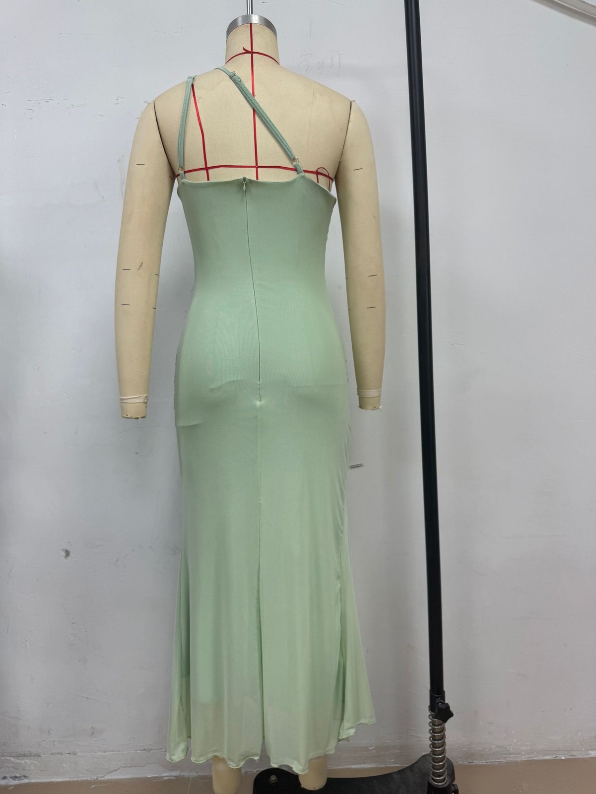 Romantic Sage Ruffled One-Shoulder Dress