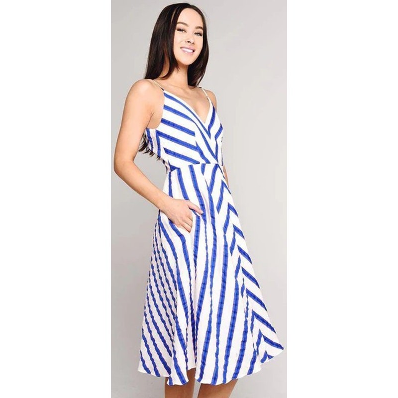 Milly Midi Length Monroe Dress Blue White Striped Linen Blend Womens 6 AS IS