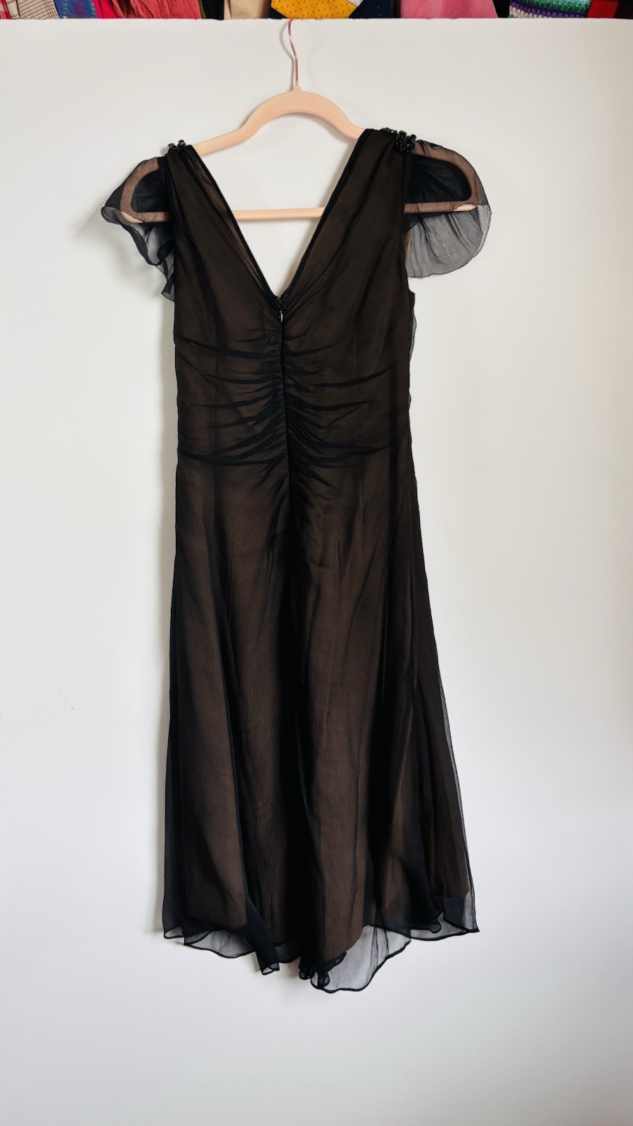 Vera Wang Lavender Label Silk Bow Beaded Cocktail Dress Size 2