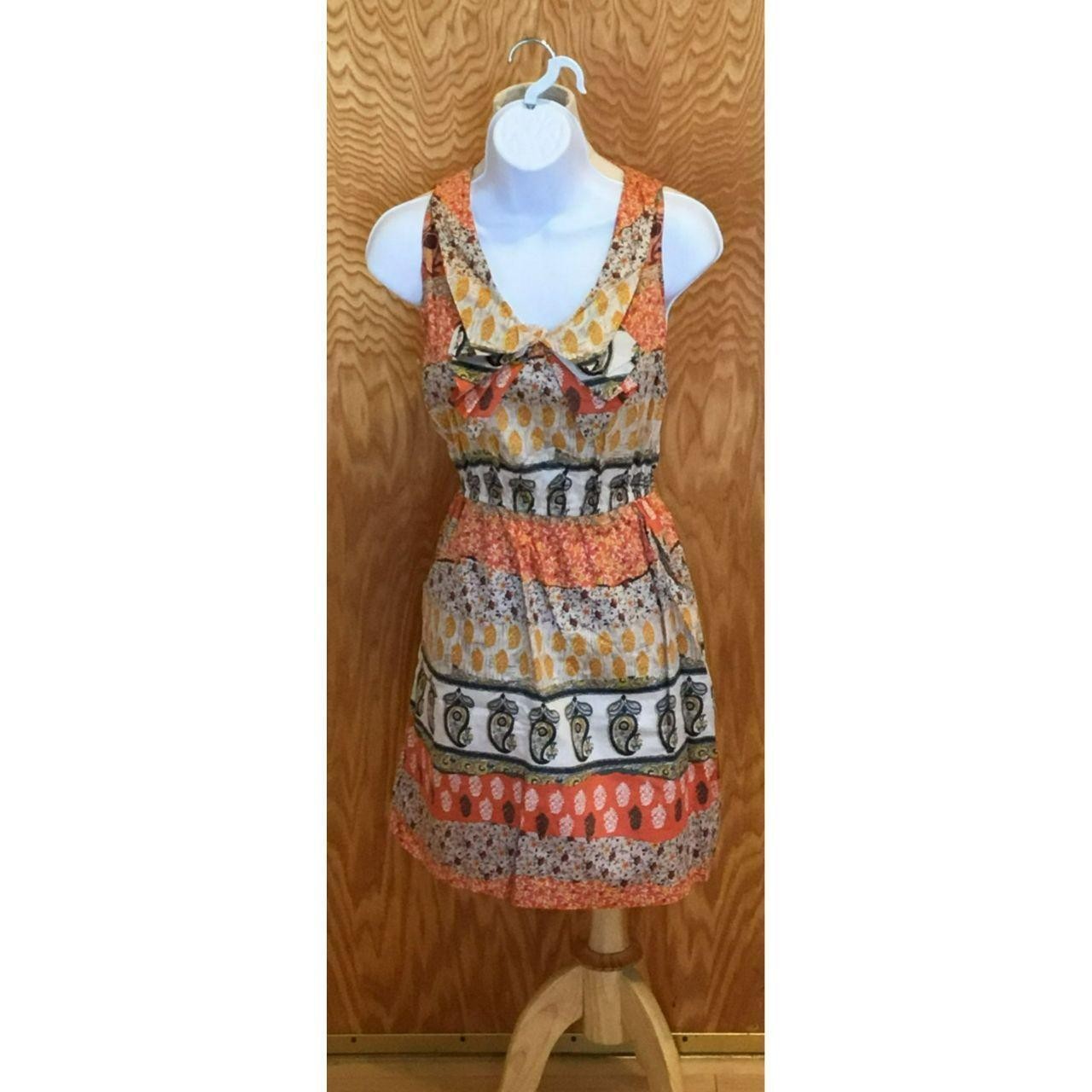 Forever 21 Boho Print Sleeveless Dress With Tie Waist & Owl Motif – Size Large