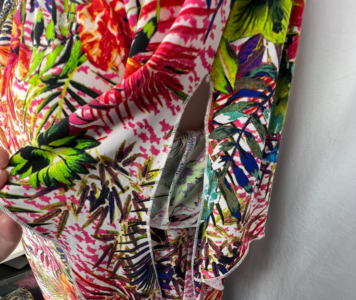 TACERA Off Shoulder Dress Womens Small Multicolor Tropical Floral Print Stretch