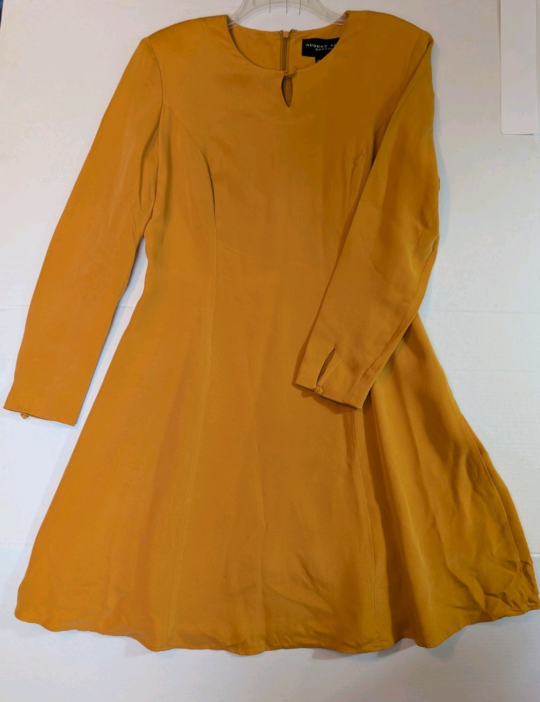 100%Silk Shell Size 12 August Silk Dress 100etate Lining Mid Length Long Slv.