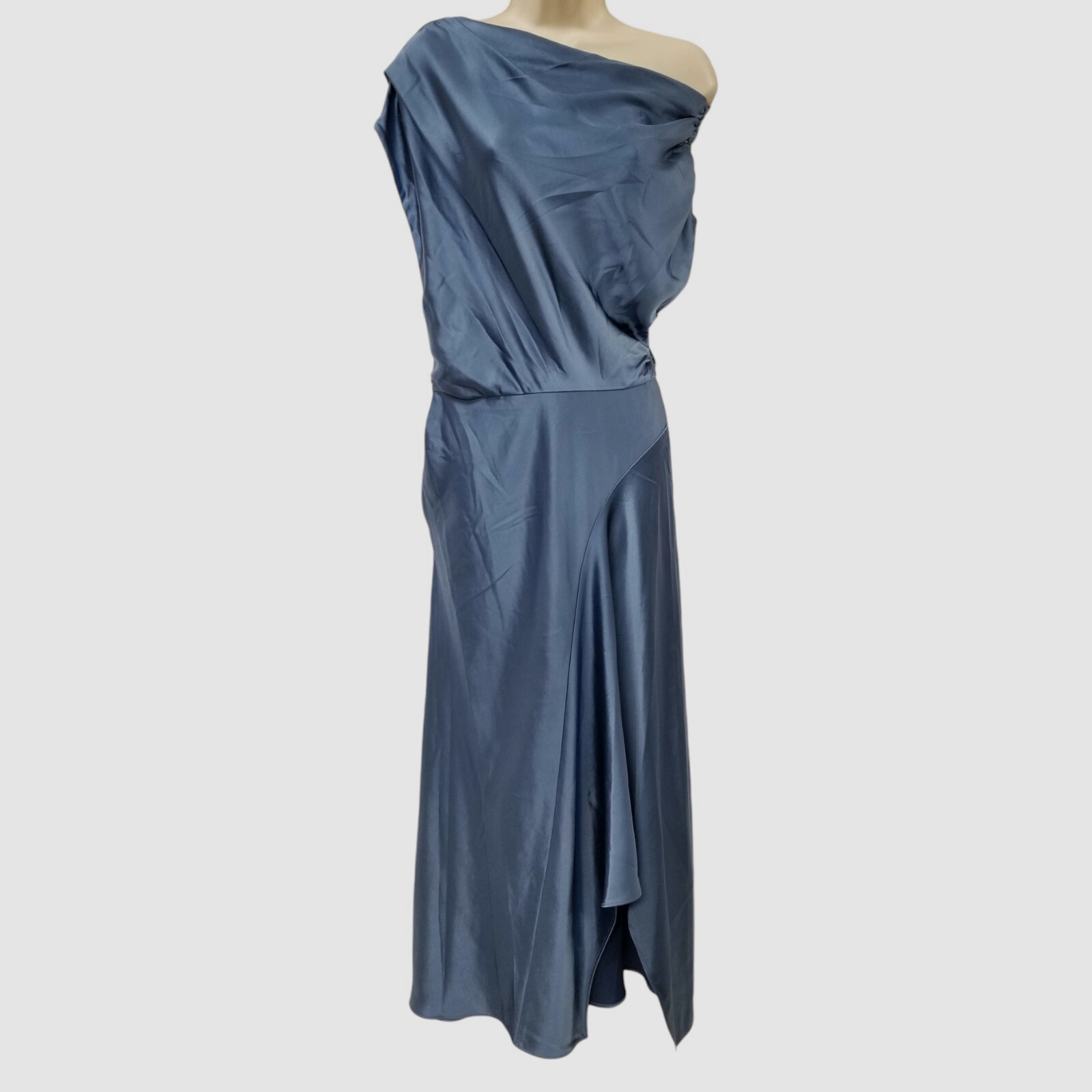 A.L.C. Women’s Blue Satin Draped One-Shoulder Jasmine A-Line Dress Size 0