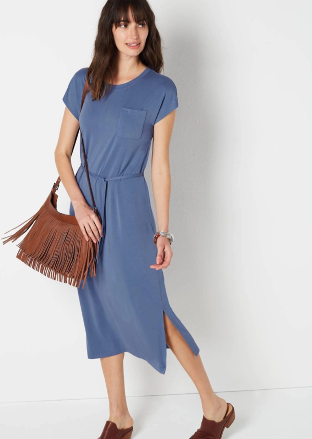 NEW J. Jill Casual-Luxe T-Shirt Midi Dress Larkspur Blue Large $109