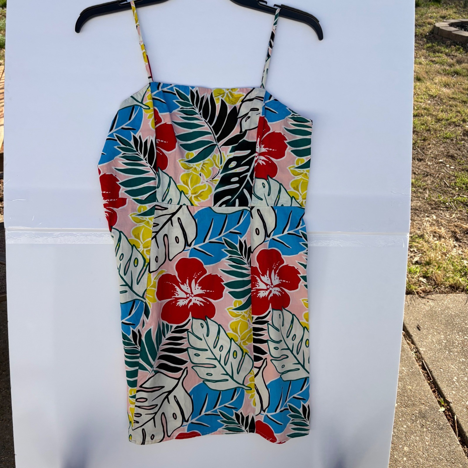 Tropical Floral Mini Dress Sleeveless Hibiscus Monstera Print Summer Sun Dress