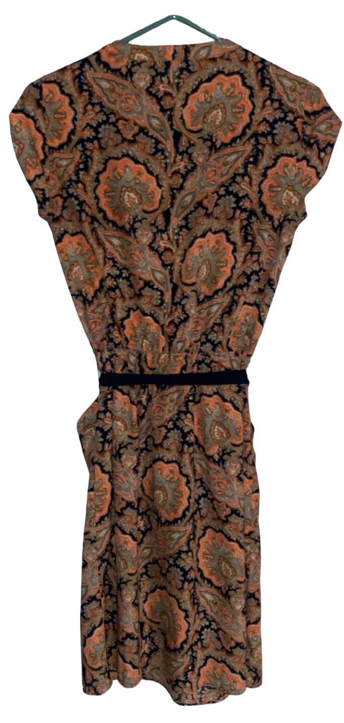 Tommy Hilfiger paisley-print sleeveless dress XS cinched waist tie belt Simple