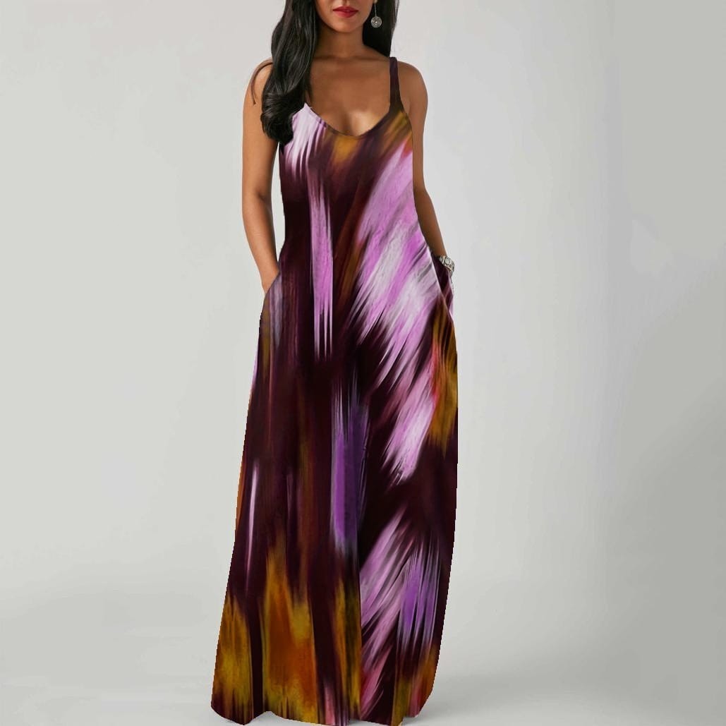 Women’s Floral Maxi Dress V Neck Short Sleeve High Waist A-Line Summer Long