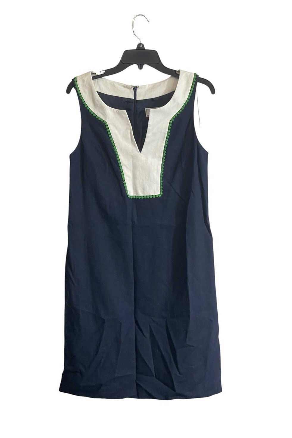 J Howard Navy White Linen Shift Sheath Dress Size 10 Preppy Nautical Resort