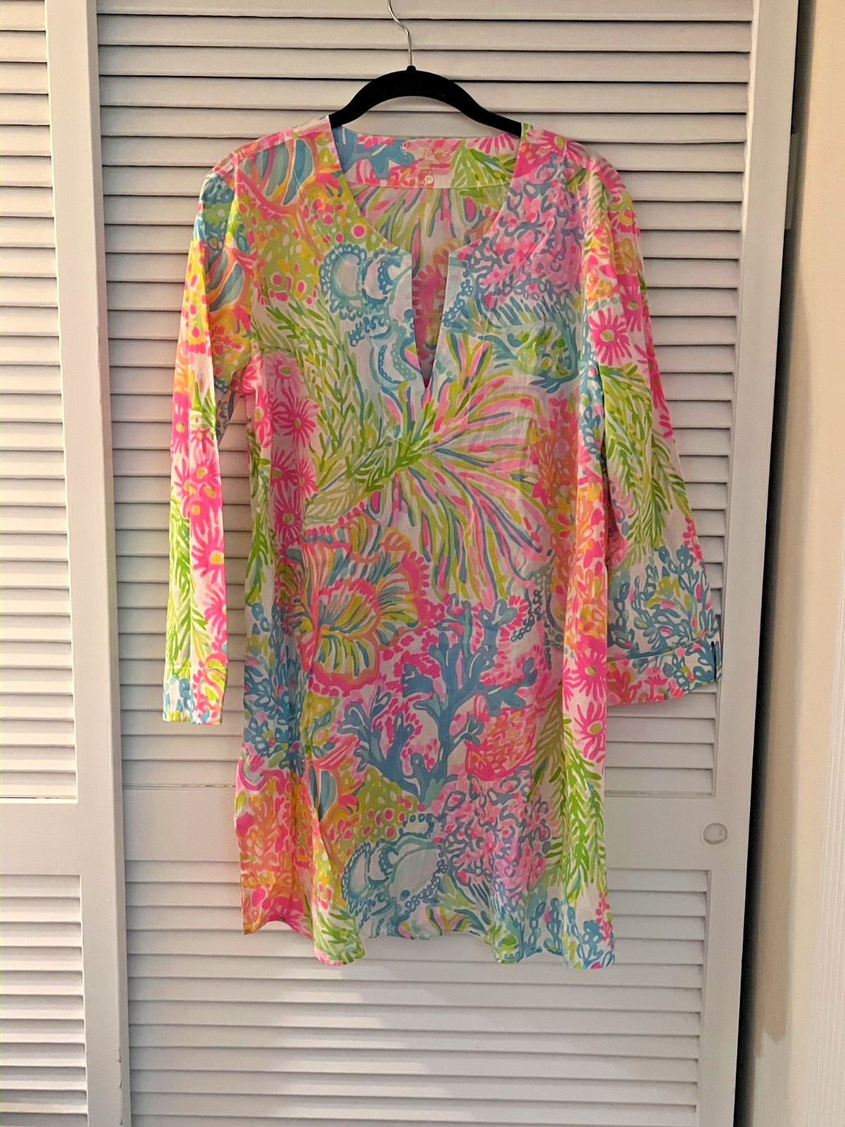 Lilly Pulitzer Tunic Dress Womens Size M Neon Pink Green Blue Floral