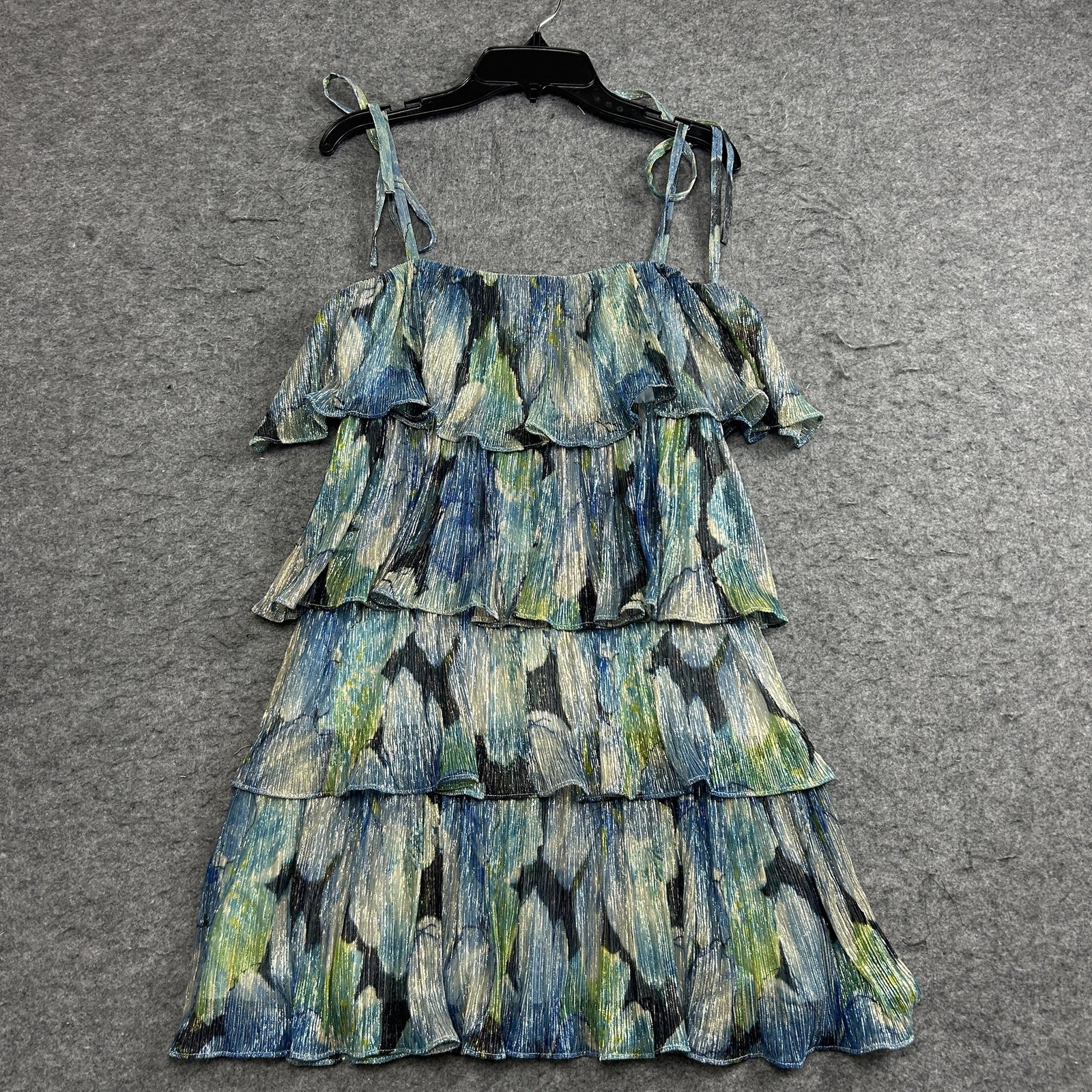 Dress The Population Dress Women’s XXS Cobalt Multi Pixie Ruffle Metallic Mini