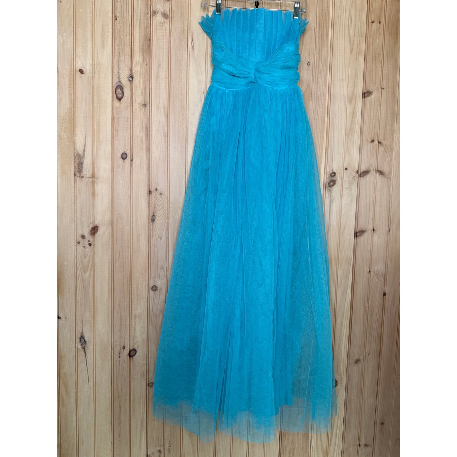 NWOT Lulus Undeniably Iconic Teal Blue Tulle Pleated Strapless Maxi Dress Sz XS