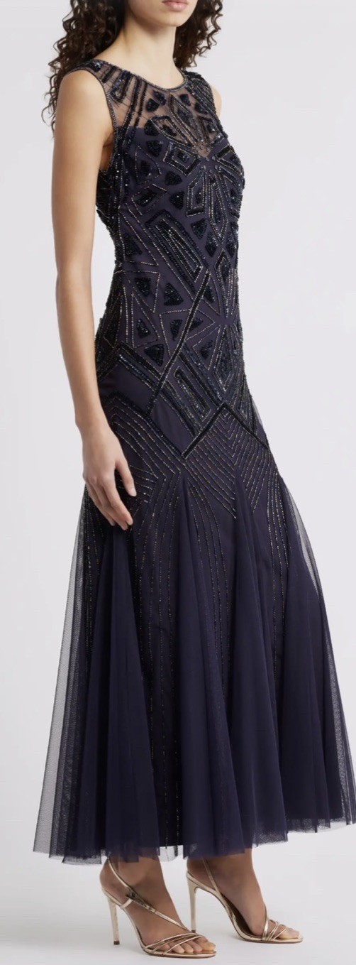 Pisarro Nights Geometric Beaded Mesh Sleeveless Gown Size 20 New Plum