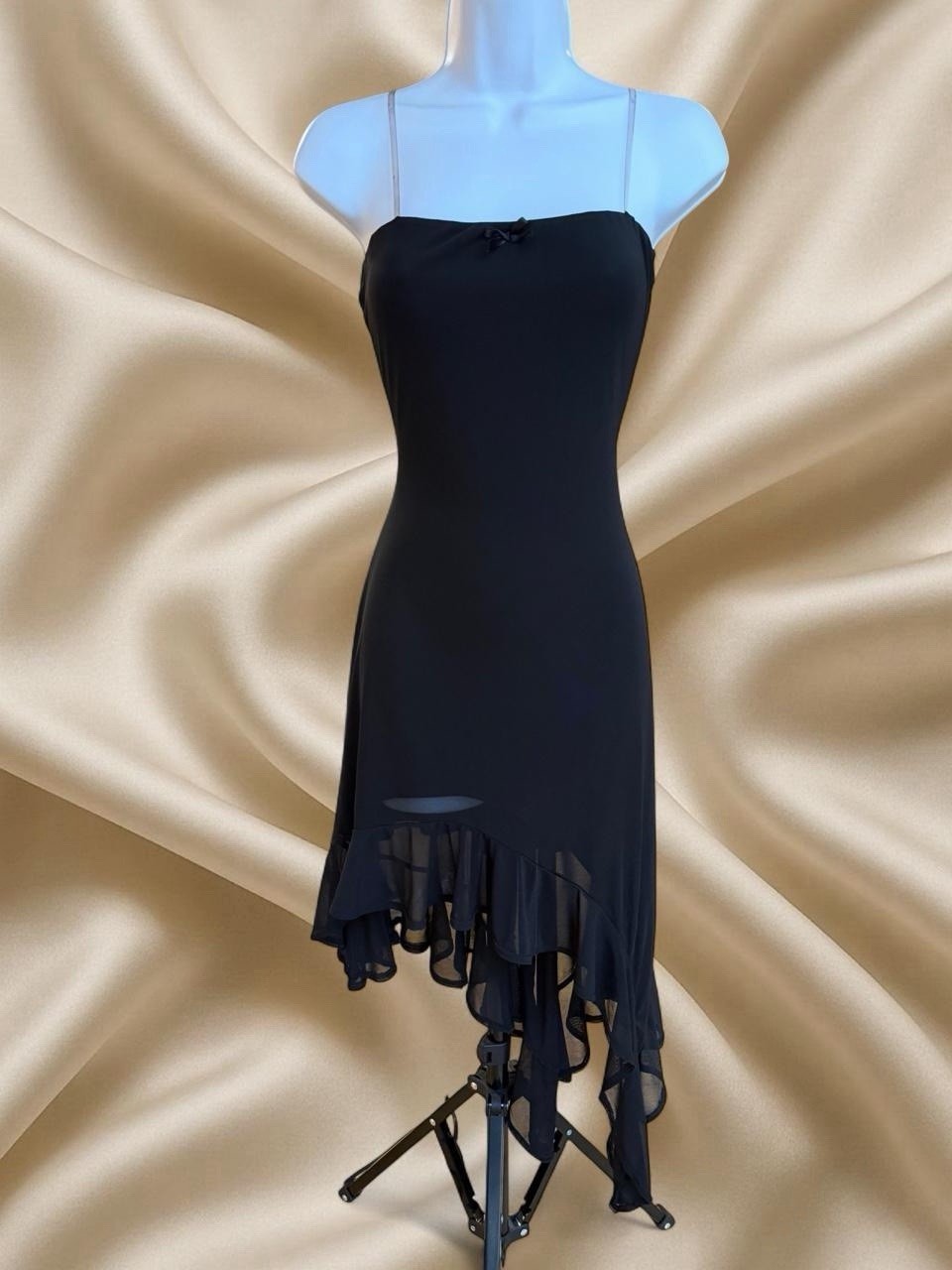 Y2K Black Asymmetrical Ruffle Coquette Fairy Grunge Chiffon Slip Dress Size M