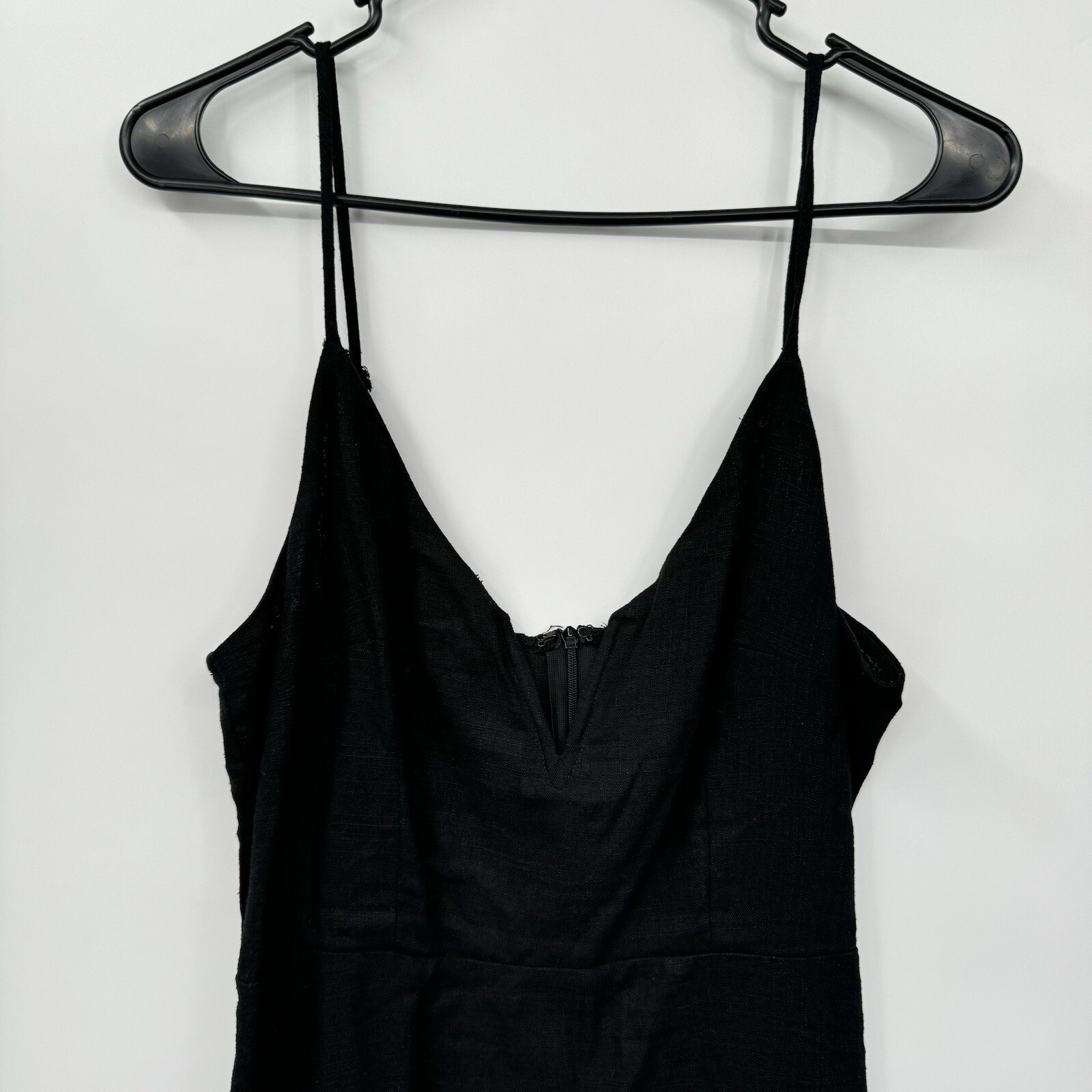 Lottie Moss M Mini Dress Womens Black Cotton Linen Blend V-Neck DW180495