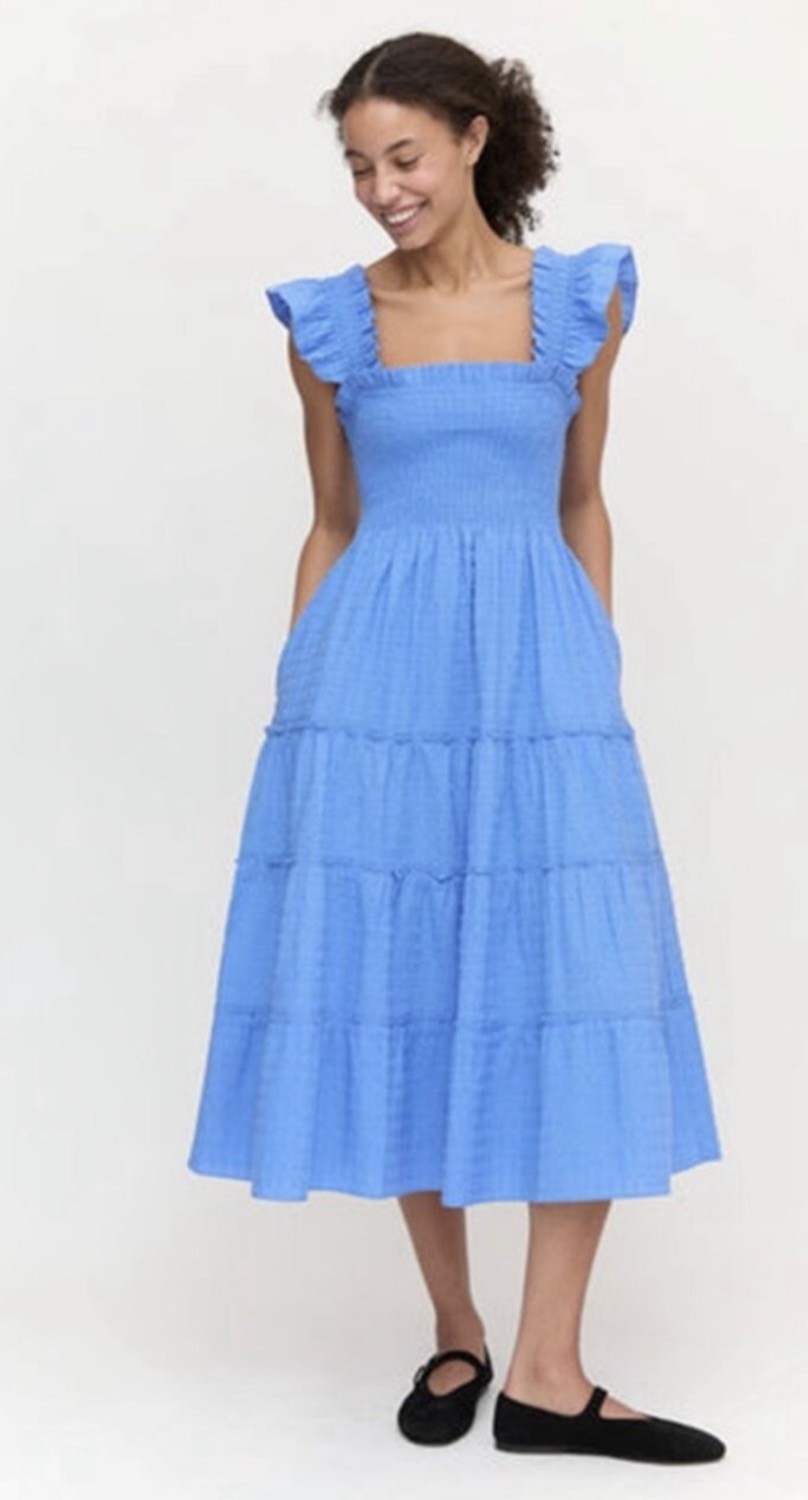 Hill House Home Midi Ellie Nap Dress in Blue Swiss Dot Cotton, size M