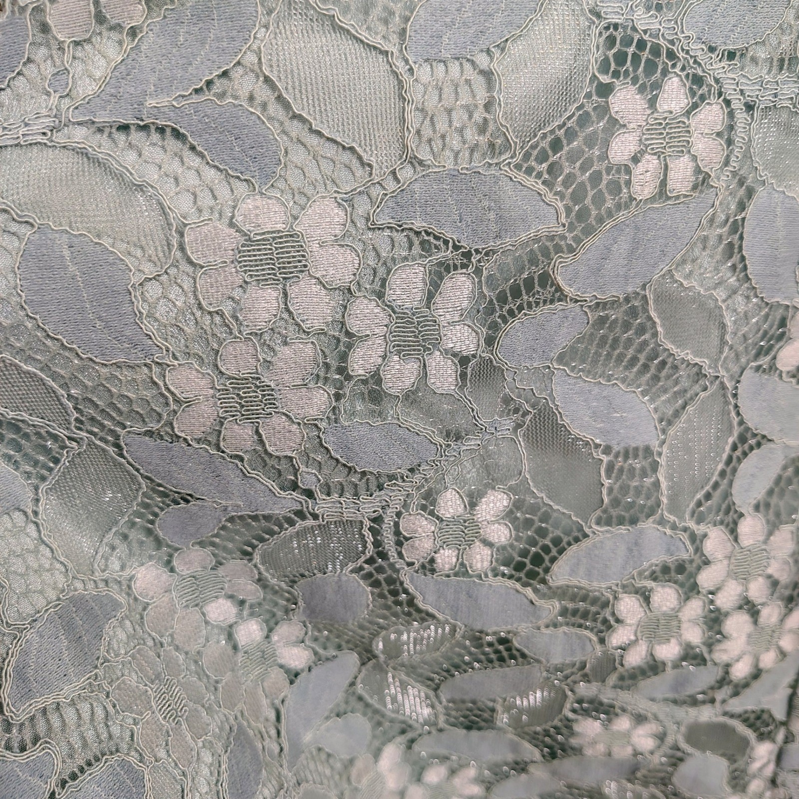 Sage Green Floral Lace Ruffle Cold Shoulder Fit and Flare Dress Med peasent