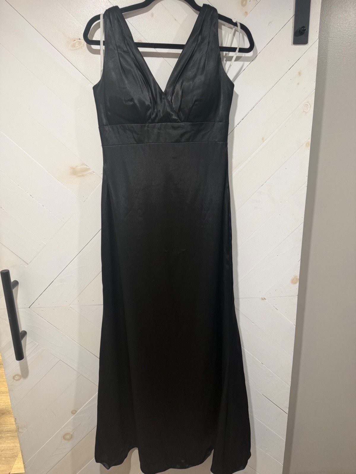 Belsoie Dress Long Black Bridesmaid Open Draping Back Size 10