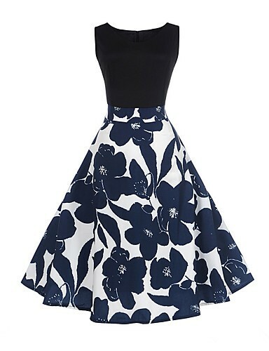 Women’s Vintage Dress Round Neck A-Line Dress Sleeveless Floral Summer Party