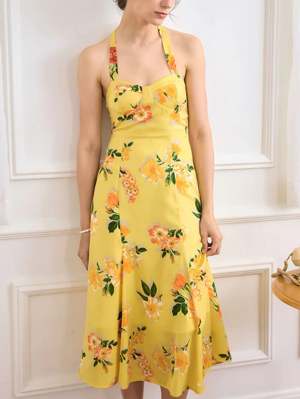 Nancy Chiffon Print Halter Neck Dress Size Medium