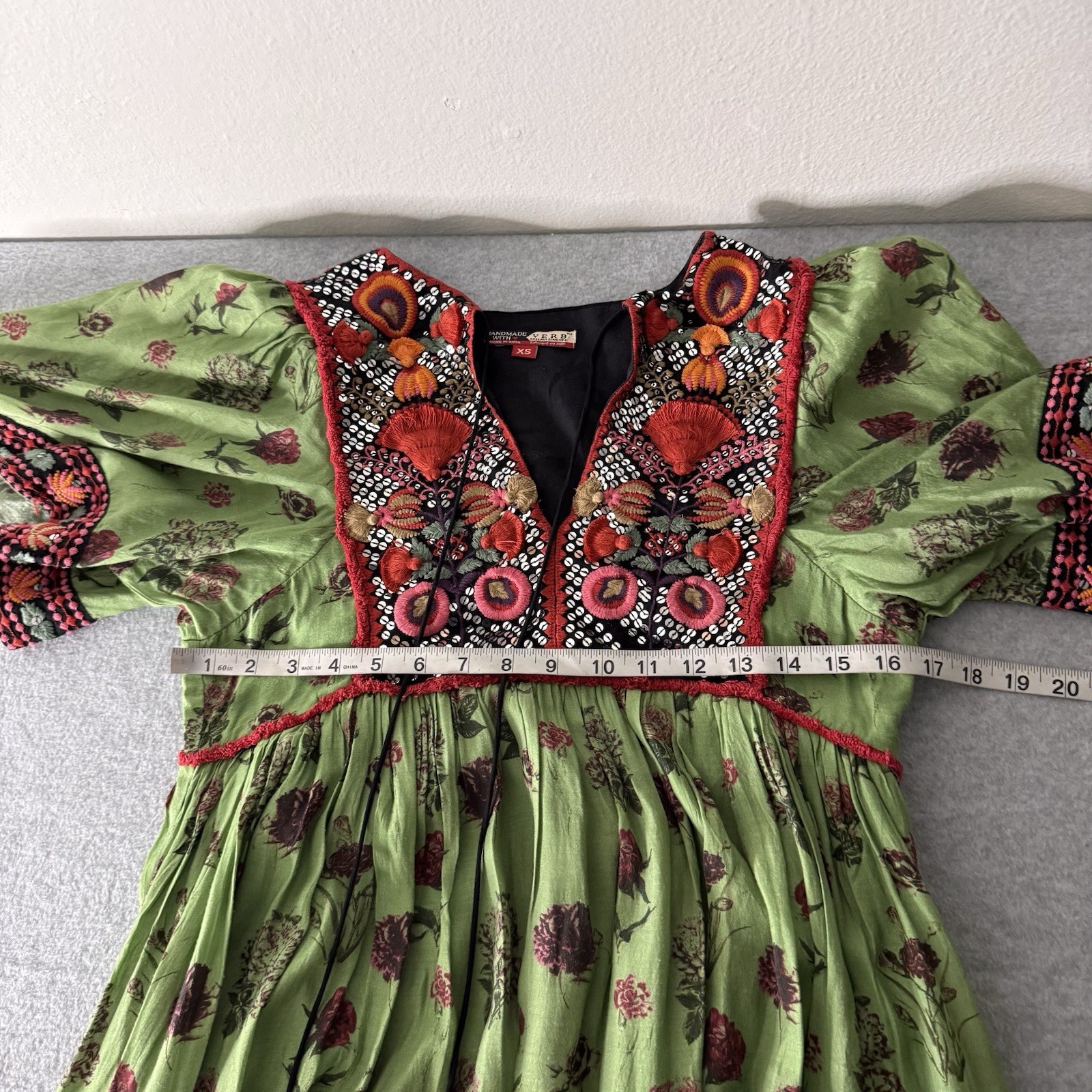 Verb By Pallavi Singhee Basil Embroidered Maxi Dress Tassels Floral Womens XS