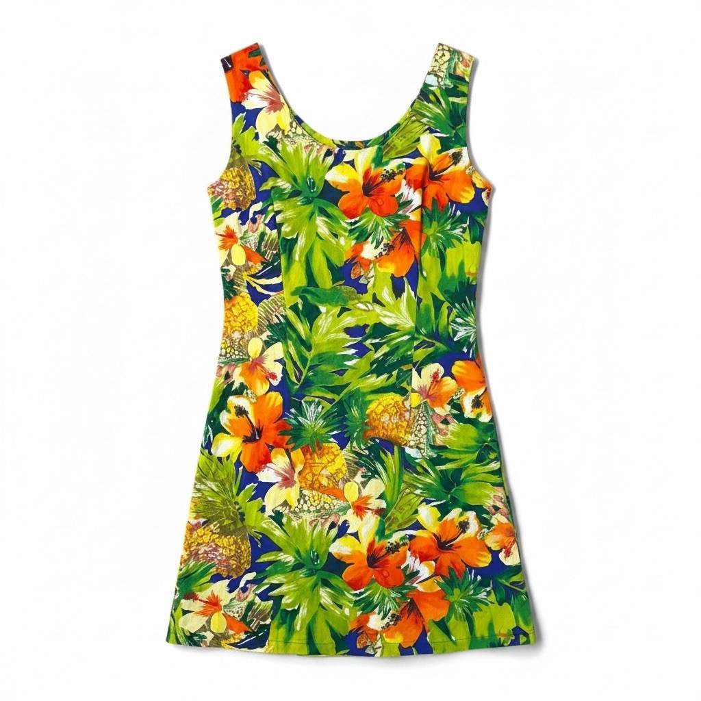 Vintage Jams World Pineapple Hibiscus Floral Hawaiian Shift Dress Size Large L