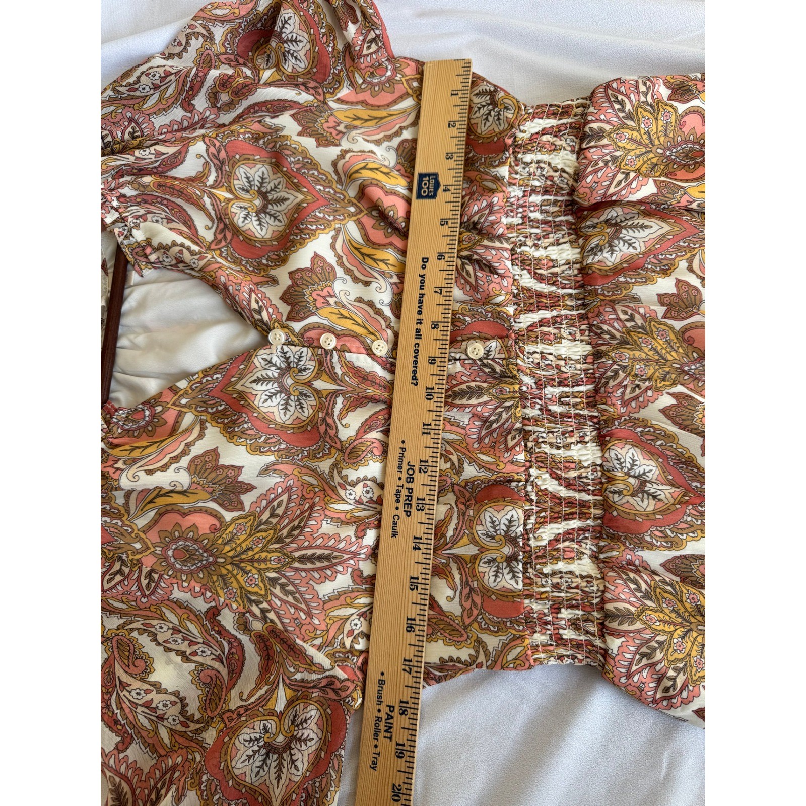 Soft Surroundings Petite Medium Paisley Midi Dress Coral Smocked Waist 3GL71 PM
