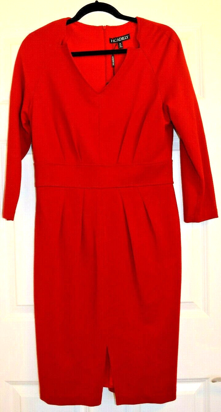 Vintage Picadilly Women’s 3/4 Sleeve Red Dress V-Neck Size Medium New