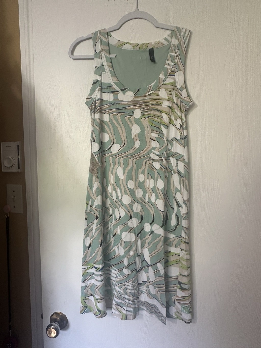 Marc Cain Sports Sage Green Abstract Cotton Sleeveless Midi Dress Size N3 US 6