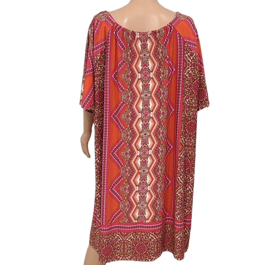 GRACE DRESSES Triangle Floral Print Dress Size 3X Orange Pink Geometric Shift