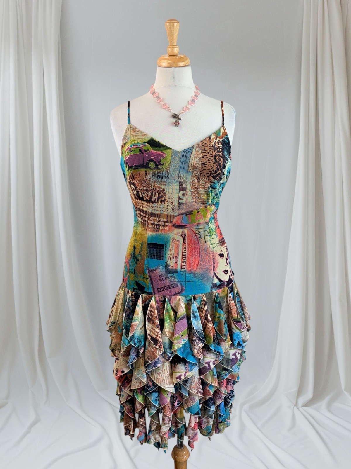 Stunning Y2K Pop Art 90s Ruffle Mesh Dress Textured Fairy Whimsical Goth Glam 6