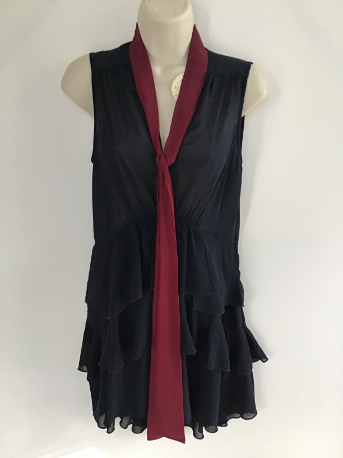 NWT Beautiful ALYTHEA Navy Blue Burgundy Red Sheer Dress M Medium 8 10 Cruise