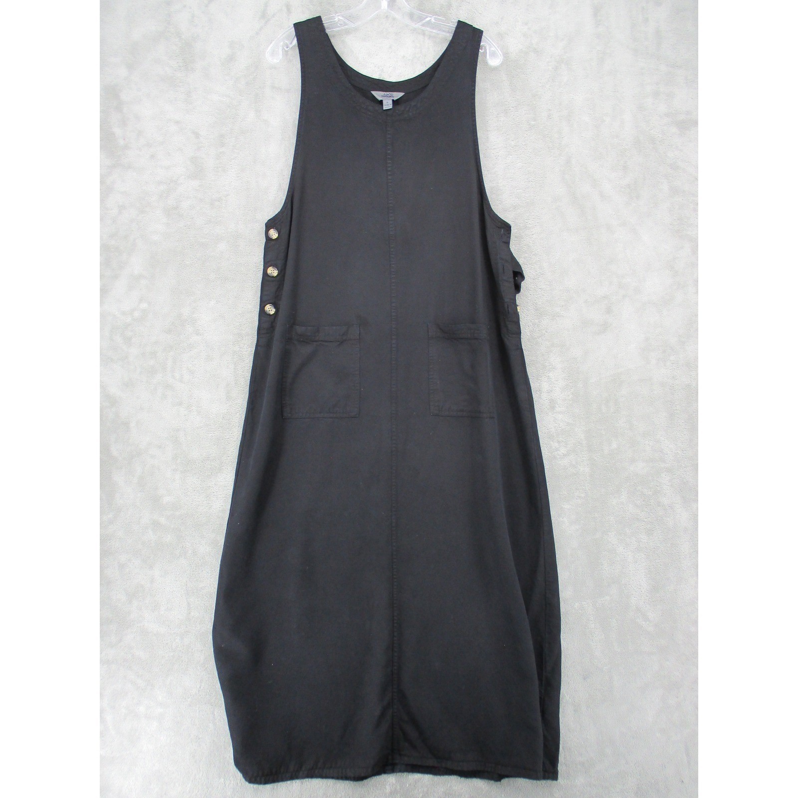 AKS for Nordstrom Dress Womens Large Pinafore Chambray Modest Button Pockeets