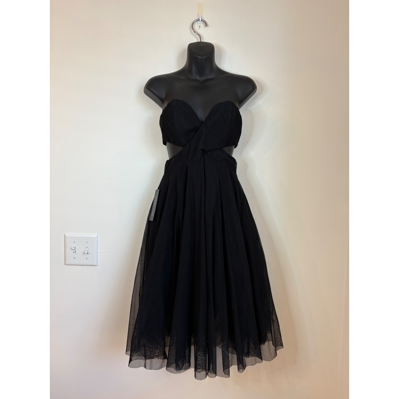 Marciano Caroline Flare Dress Jet Black Tulle Cutout Cocktail Dress Size 6 NEW