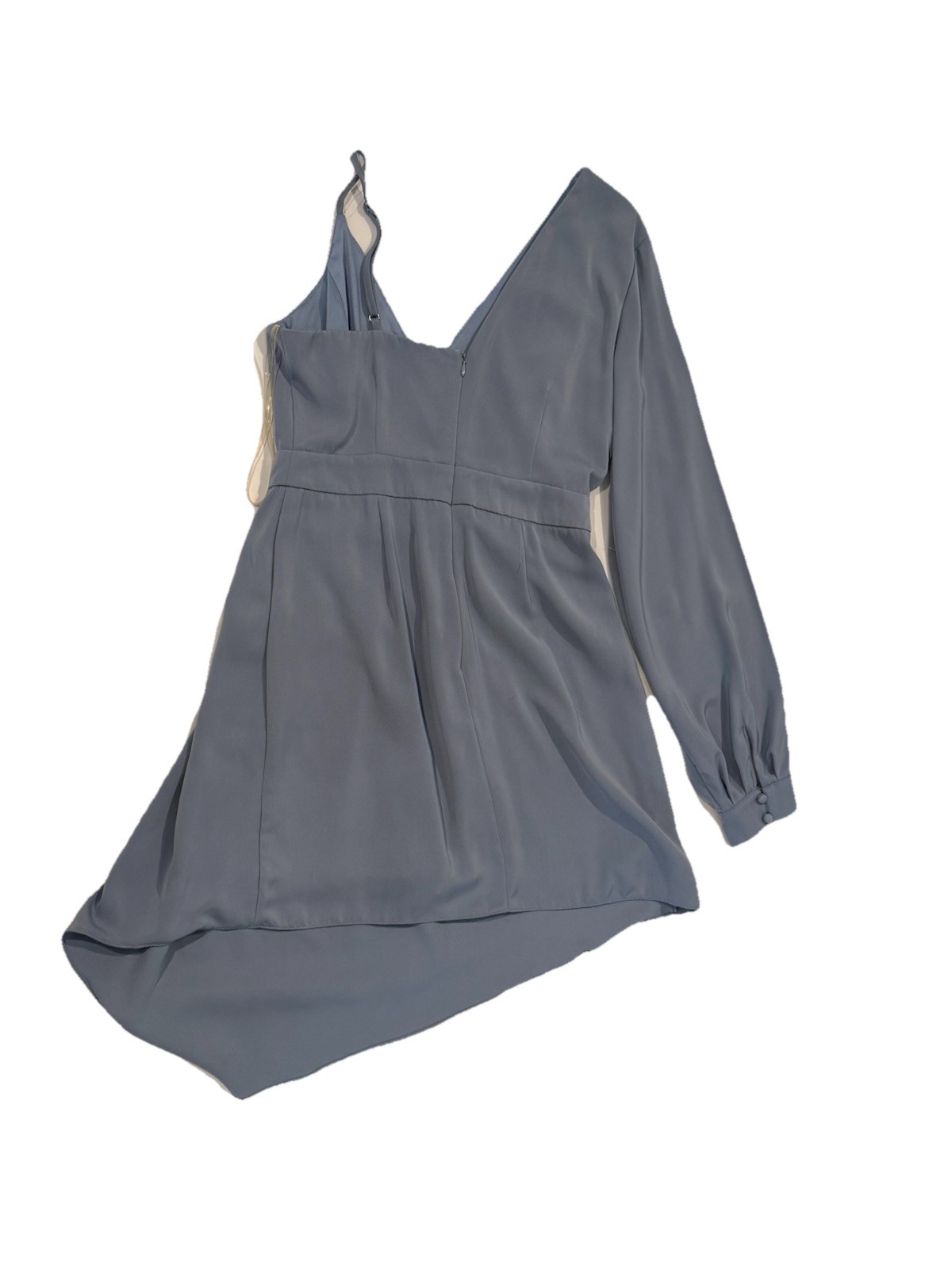 DO+BE One Shoulder Dress Medium Blue Floral Ruched Draped Asymmetrical Midi