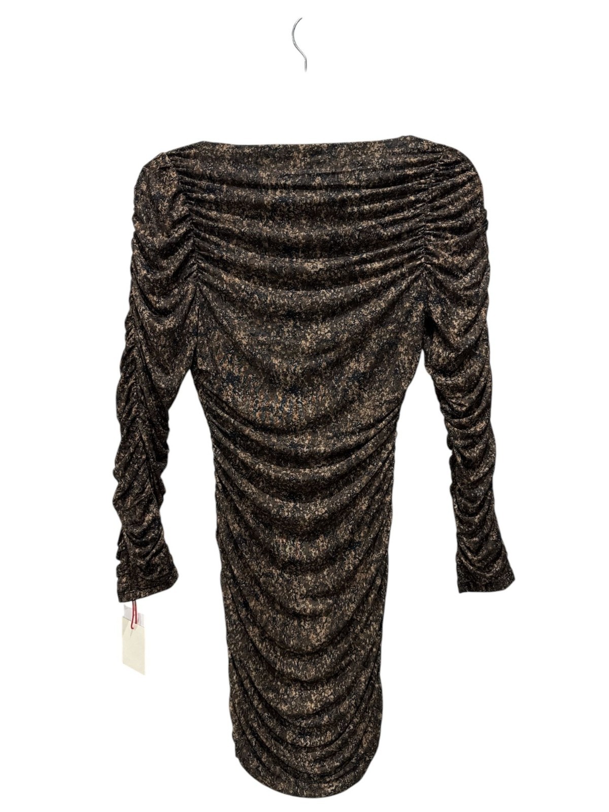 Open Edit Ruched Long-Sleeve Metallic Sheath Dress S Black/Bronze