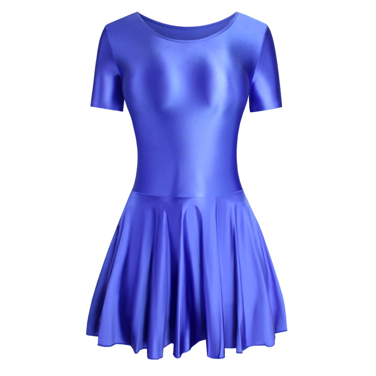 Women Glitter Spandex Elastic Yoga Dance Fitness Dress Shortsleeve Ballet Skirts